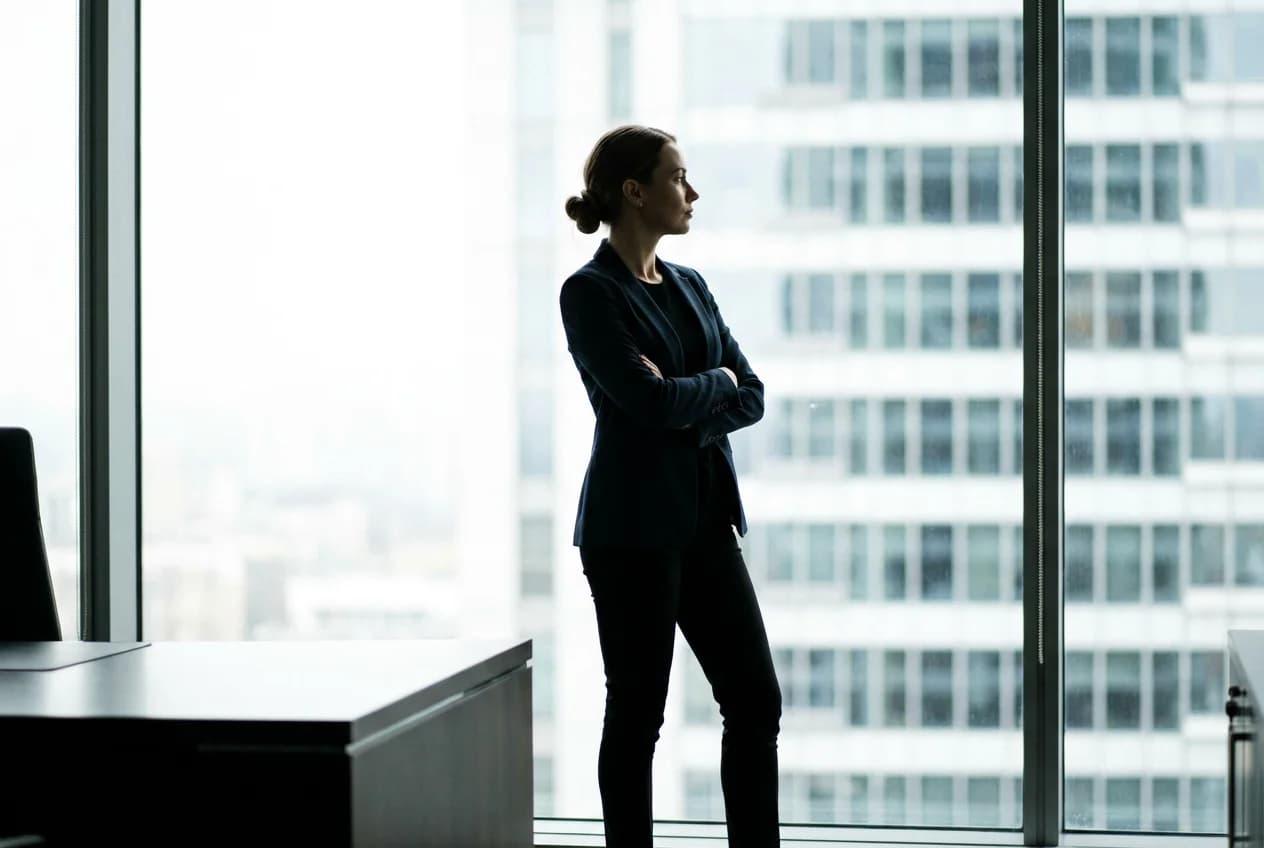 A firm leader reviewing work at their desk