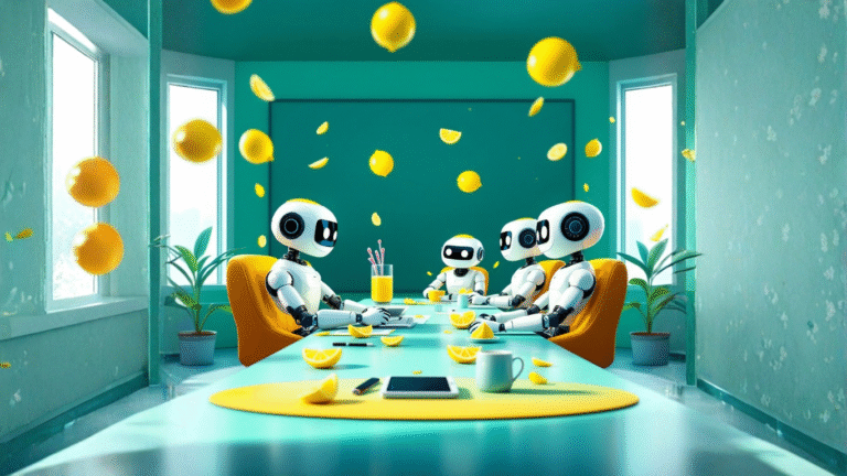 Team of AI robots in a meeting room collaborating on how consultants build entire client portals with embedded AI assistants to enhance automation and service