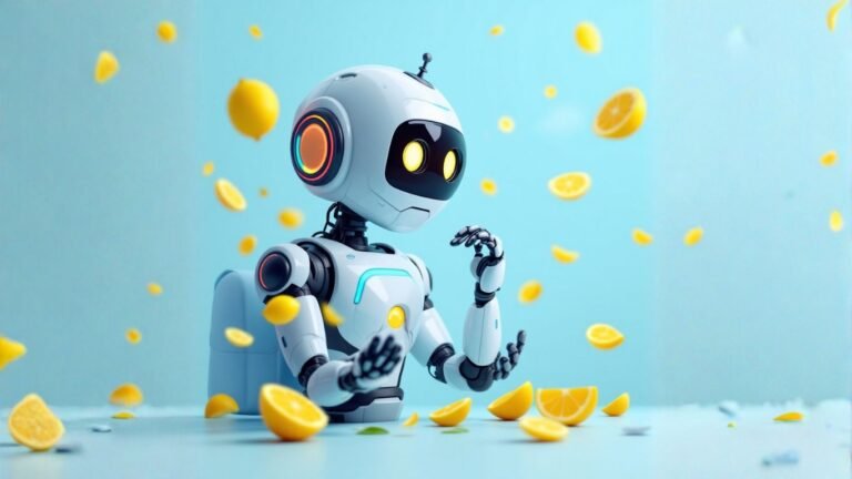 Professional AI robot in an office analysing strategies to build an AI assistant that scores client business health and provides data-driven insights