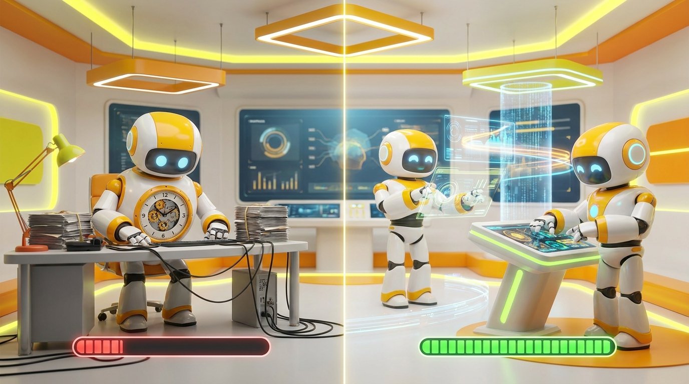 A side-by-side comparison graphic showing a compliance officer's time split before and after AI deployment.