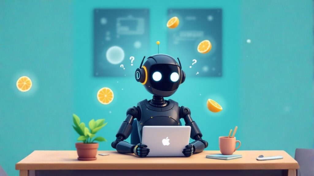 A confused robot using a laptop, representing troubleshooting and fixing common API integration errors