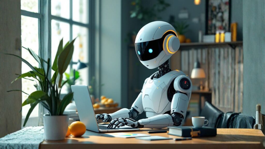 Solo AI robot acting as a legal practitioner in a law office, symbolising how solo legal practitioners use AI agents to scale services efficiently
