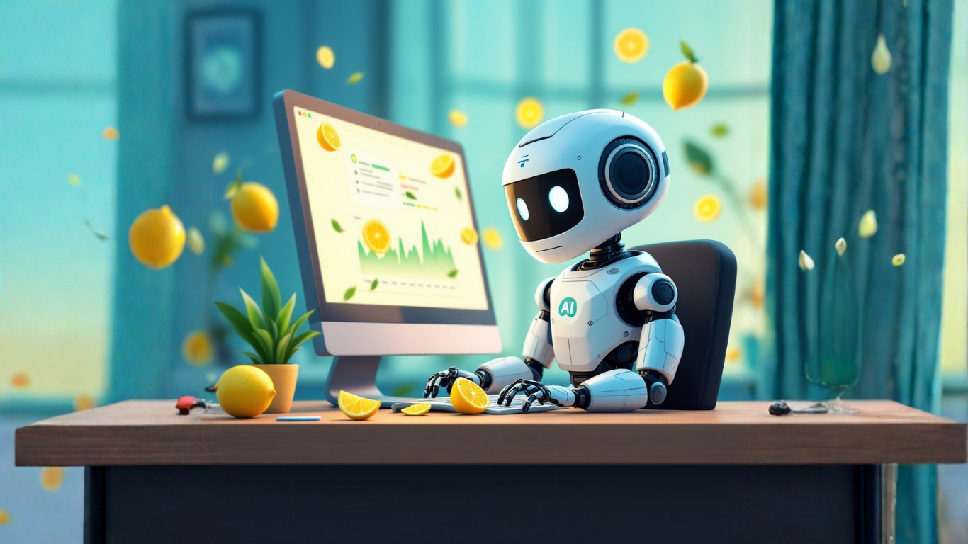 Single AI robot working on a computer analysing how to use an AI agent to monitor industry trends and automatically email clients concise, insightful summaries