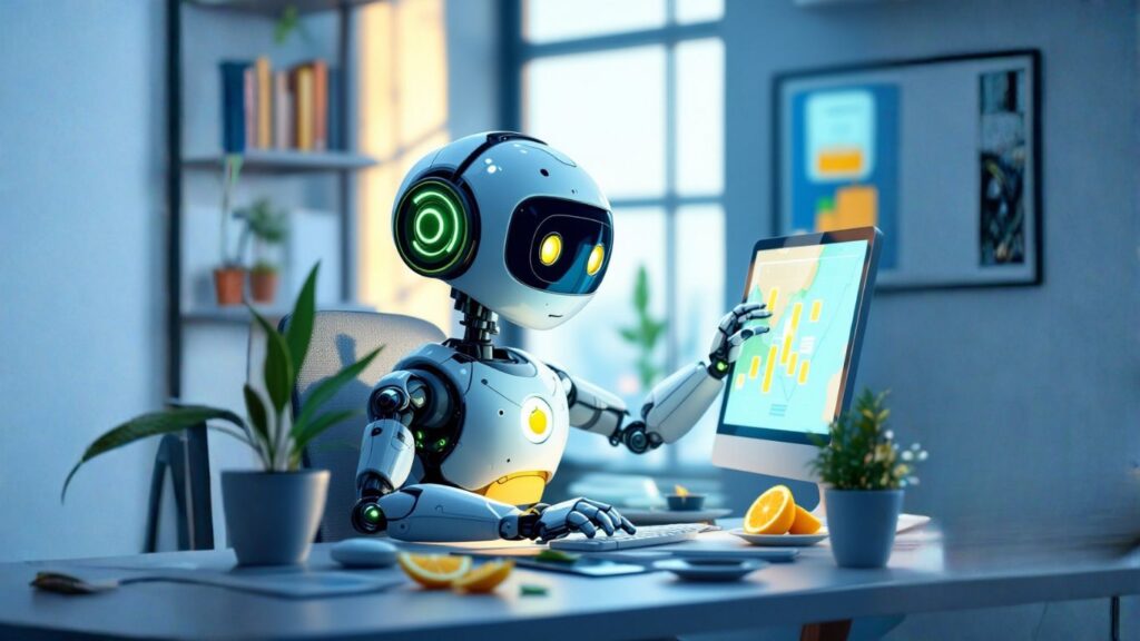 AI robot making a mistake while using technology, representing challenges regulated industries face when implementing artificial intelligence systems