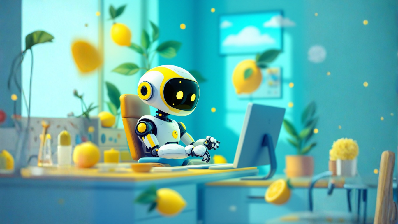 AI robot in a home office using a computer to research can AI help me stay focused after 30 days, exploring tools that improve concentration and productivity