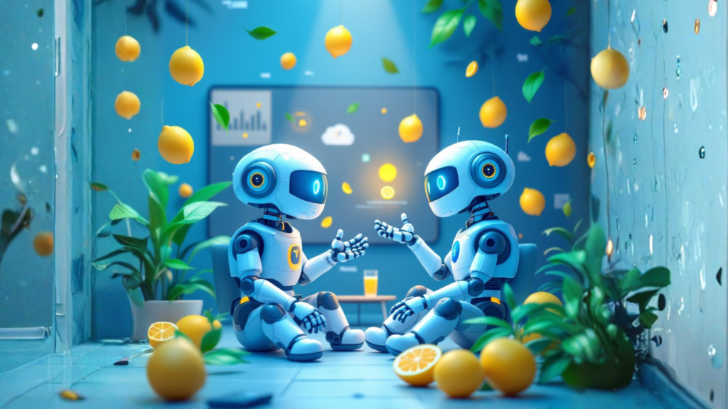 Team of AI robots discussing the hidden costs of ignoring AI in small businesses, such as missed efficiency, innovation, and growth