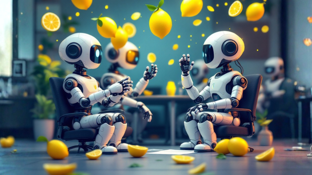 Team of AI robots discussing the simple AI workflow that helped save one extra hour per day by automating daily tasks efficiently