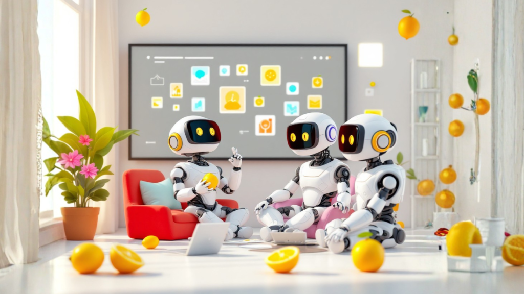 Team of AI robots discussing how an AI audit can future‑proof an SME before 2026 by improving automation, compliance, and efficiency