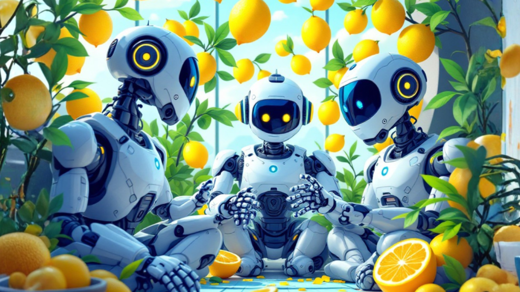 Team of AI robots discussing the concept of creating a personal assistant who actually listens, enhancing empathy, accuracy, and support